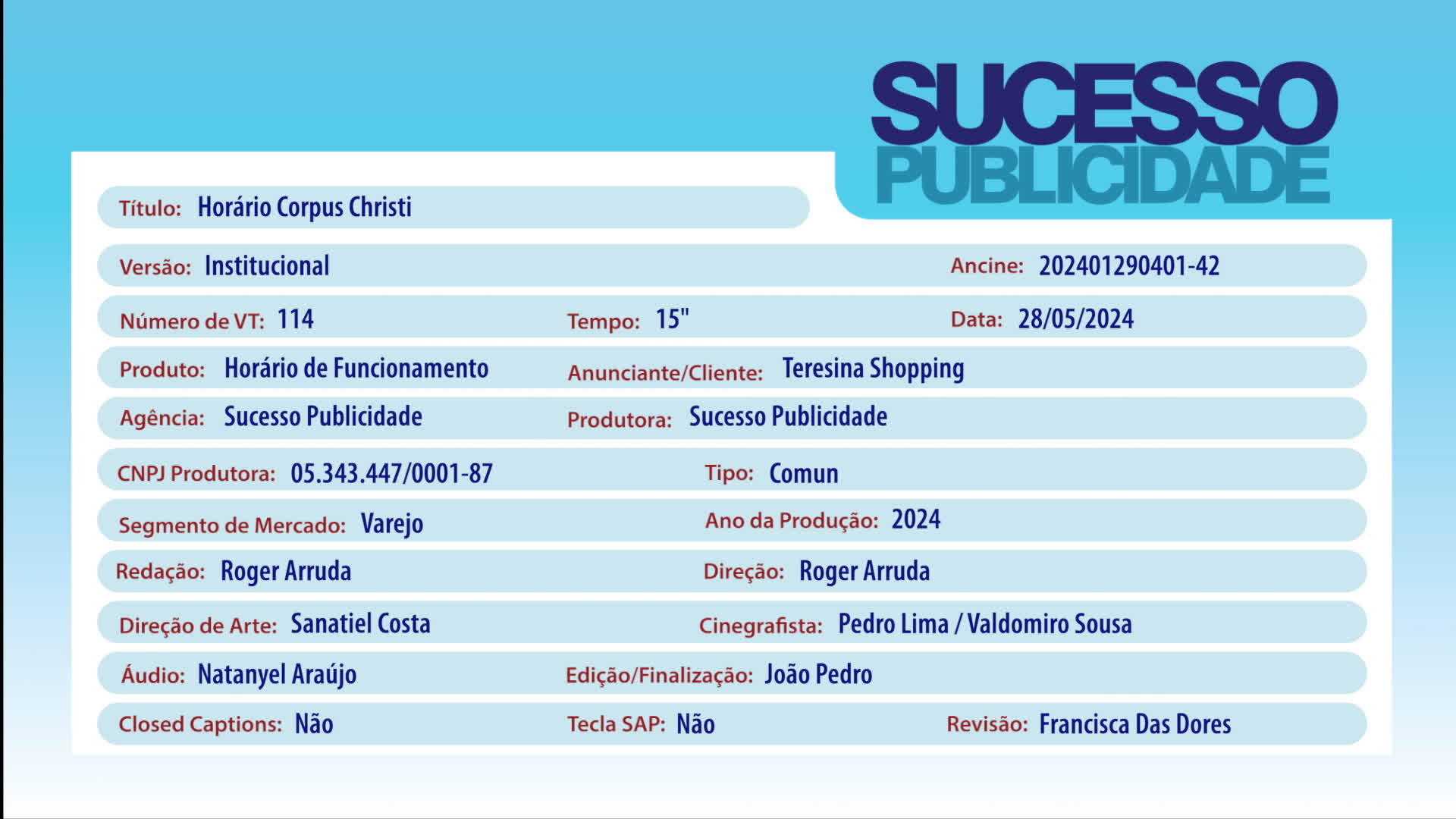 Horario Corpus Christi